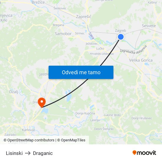 Lisinski to Draganic map