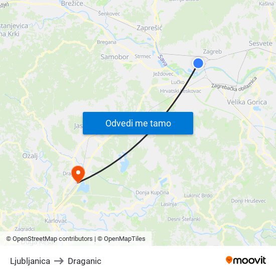 Ljubljanica to Draganic map