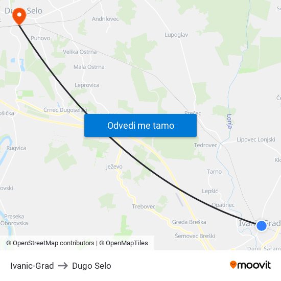 Ivanic-Grad to Dugo Selo map
