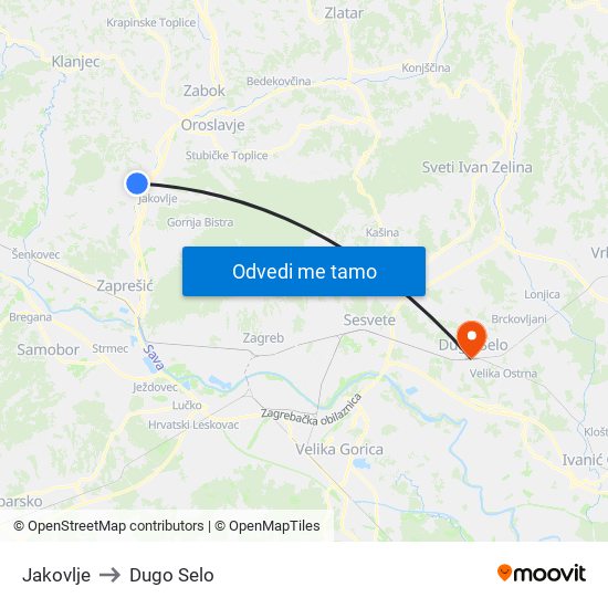 Jakovlje to Dugo Selo map