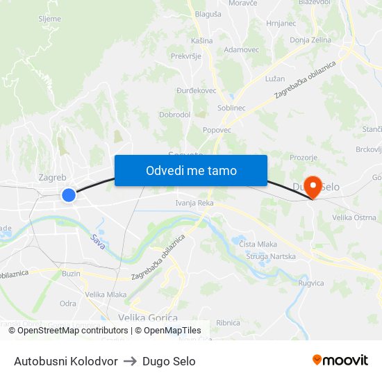 Autobusni Kolodvor to Dugo Selo map