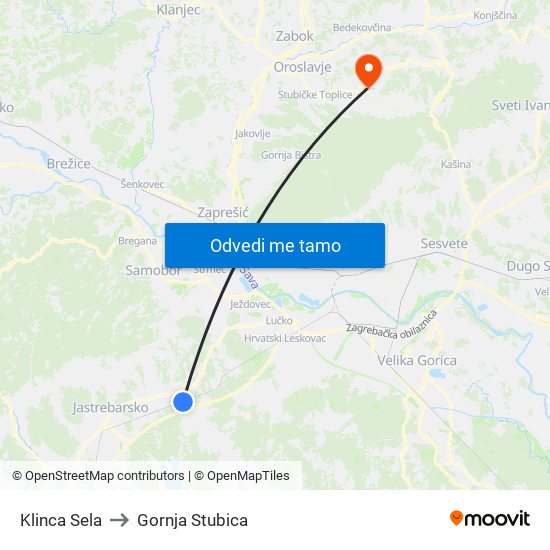 Klinca Sela to Gornja Stubica map