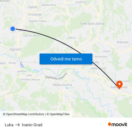 Luka to Ivanic-Grad map