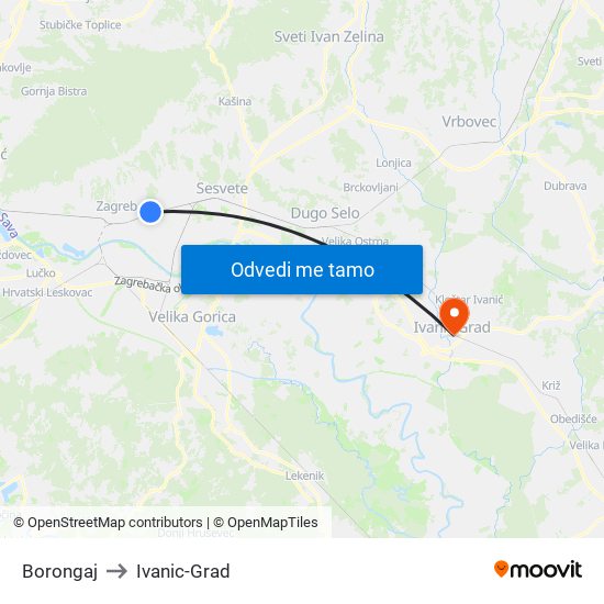Borongaj to Ivanic-Grad map