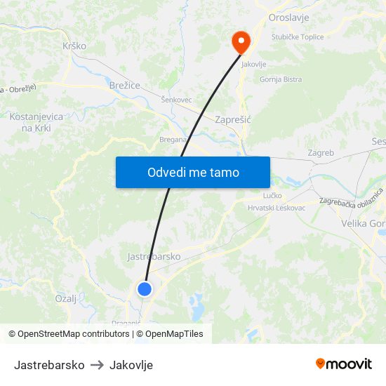 Jastrebarsko to Jakovlje map