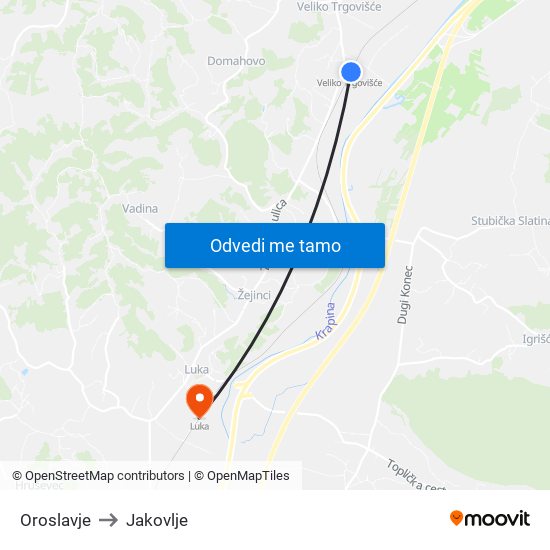 Oroslavje to Jakovlje map