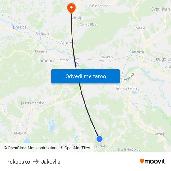 Pokupsko to Jakovlje map