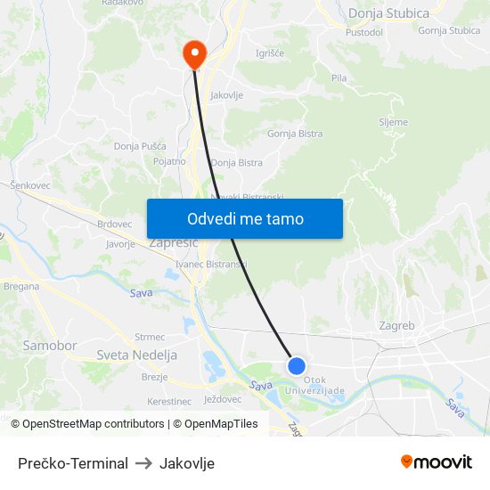 Prečko-Terminal to Jakovlje map