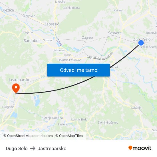 Dugo Selo to Jastrebarsko map