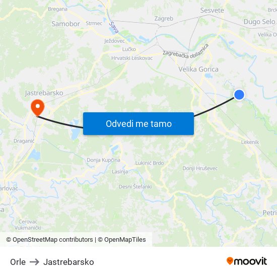 Orle to Jastrebarsko map