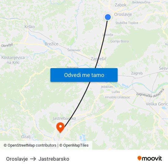 Oroslavje to Jastrebarsko map