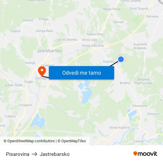 Pisarovina to Jastrebarsko map