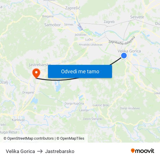 Velika Gorica to Jastrebarsko map