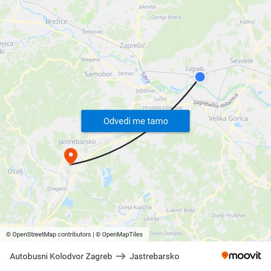 Autobusni Kolodvor Zagreb to Jastrebarsko map