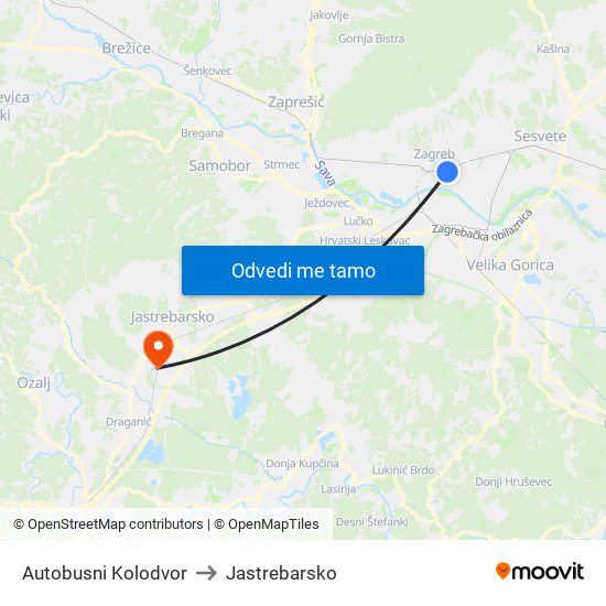 Autobusni Kolodvor to Jastrebarsko map