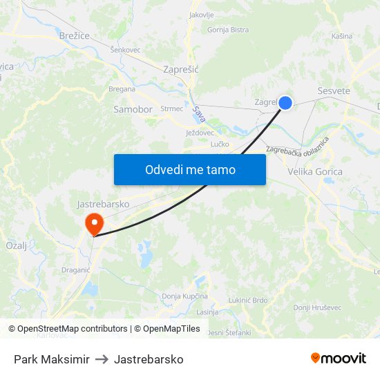 Park Maksimir to Jastrebarsko map