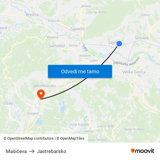 Mašićeva to Jastrebarsko map