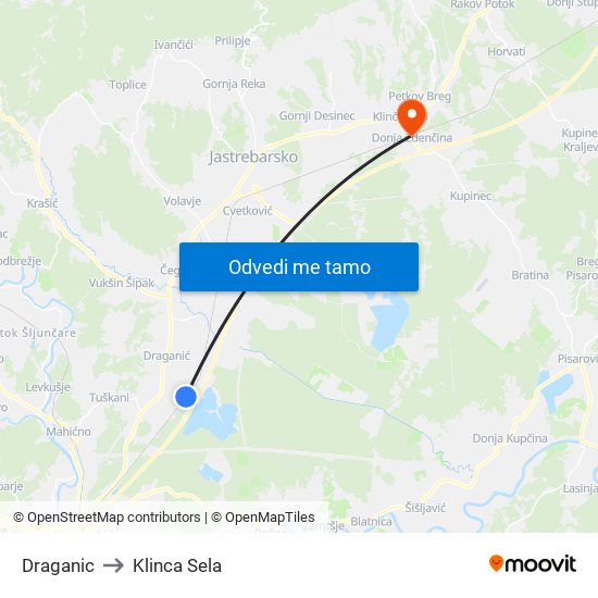 Draganic to Klinca Sela map