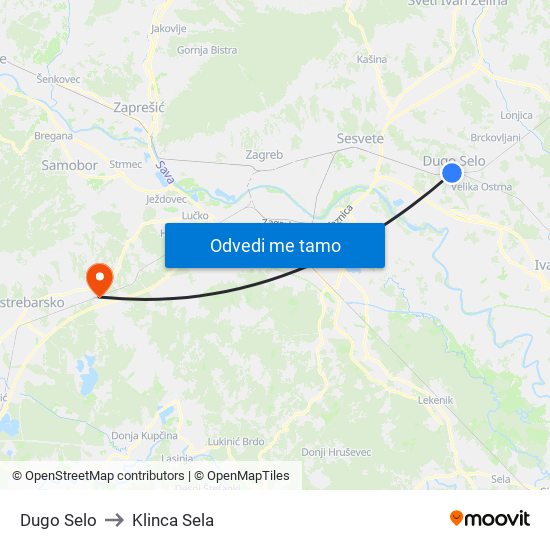 Dugo Selo to Klinca Sela map