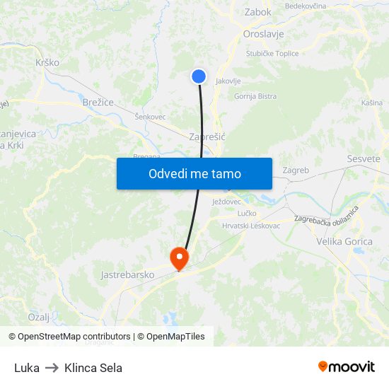 Luka to Klinca Sela map