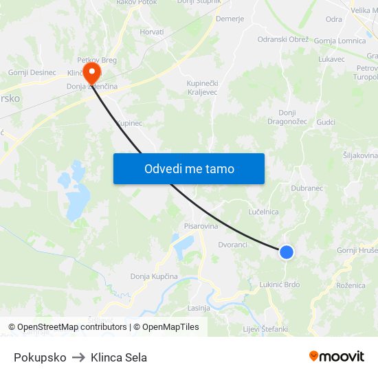 Pokupsko to Klinca Sela map