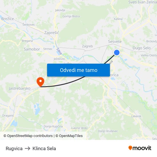 Rugvica to Klinca Sela map