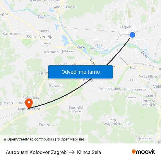 Autobusni Kolodvor Zagreb to Klinca Sela map