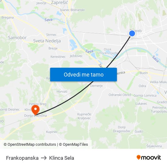 Frankopanska to Klinca Sela map