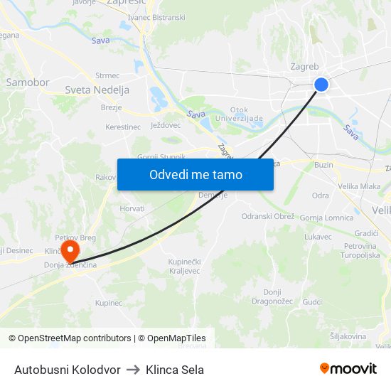 Autobusni Kolodvor to Klinca Sela map