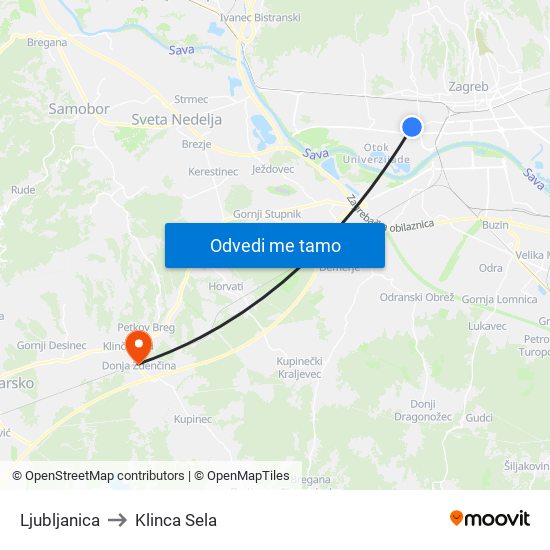Ljubljanica to Klinca Sela map