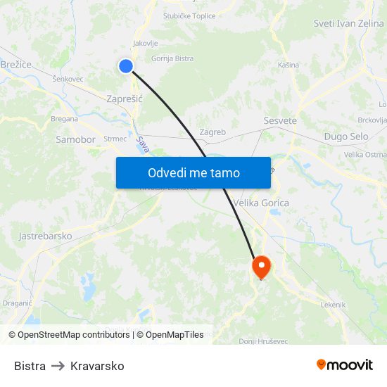 Bistra to Kravarsko map