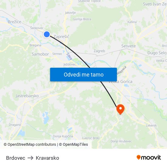 Brdovec to Kravarsko map