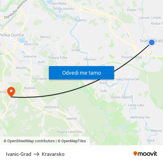 Ivanic-Grad to Kravarsko map