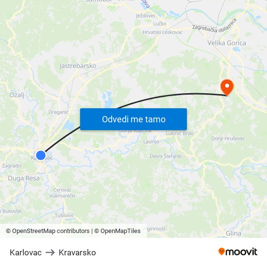 Karlovac to Kravarsko map