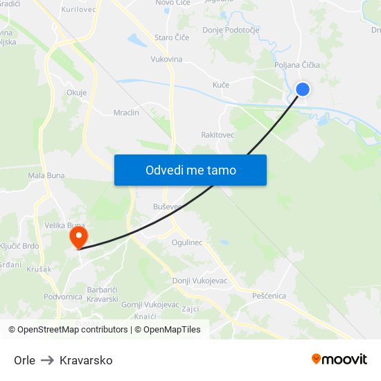 Orle to Kravarsko map