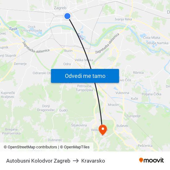 Autobusni Kolodvor Zagreb to Kravarsko map