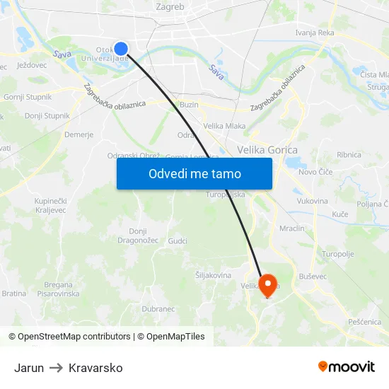 Hrgovići to Kravarsko map