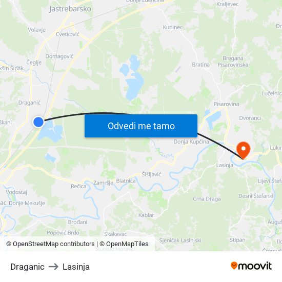 Draganic to Lasinja map
