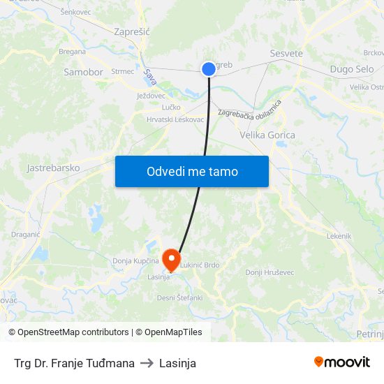 Trg Dr. Franje Tuđmana to Lasinja map