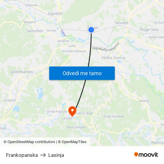 Frankopanska to Lasinja map