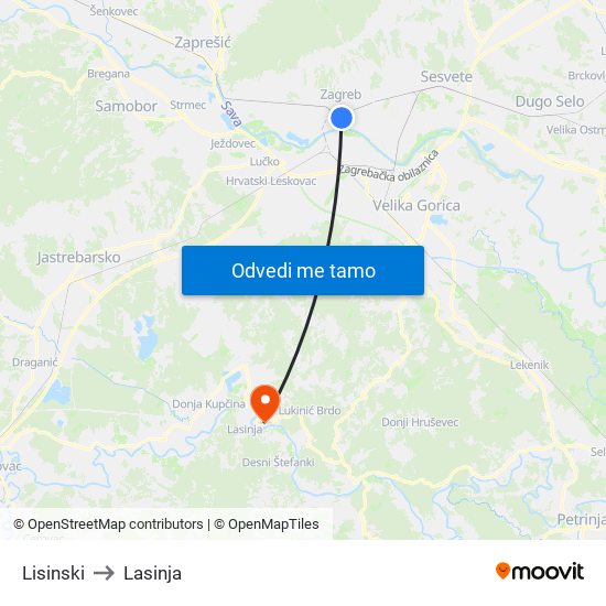 Lisinski to Lasinja map