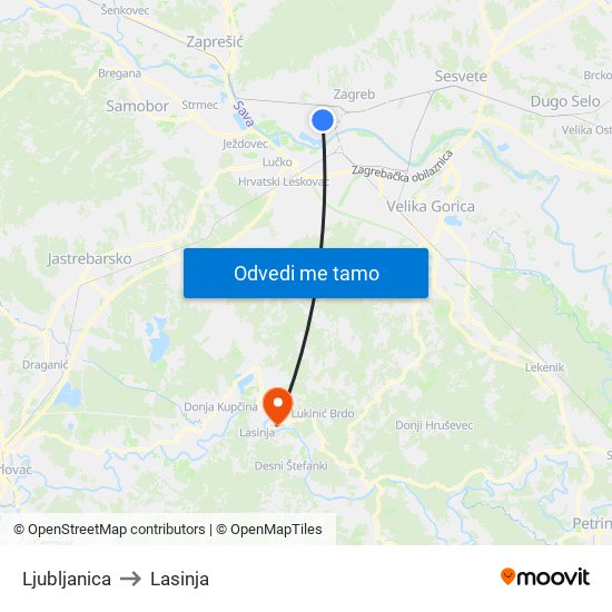Ljubljanica to Lasinja map