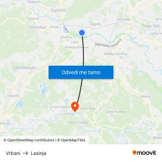 Vrbani to Lasinja map
