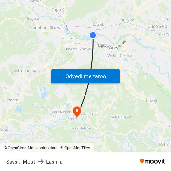 Savski Most to Lasinja map