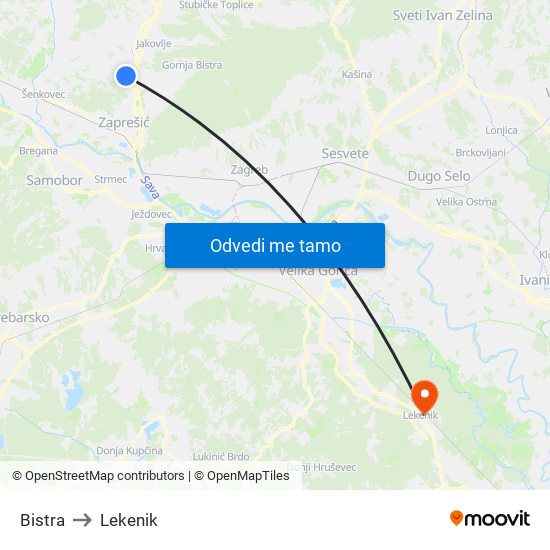 Bistra to Lekenik map