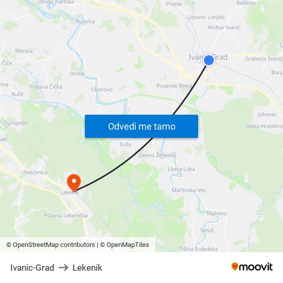 Ivanic-Grad to Lekenik map