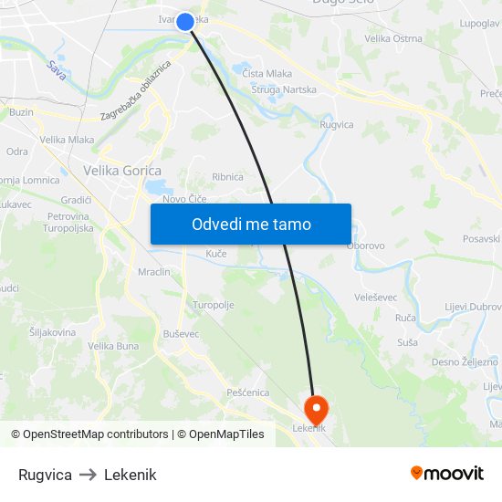 Rugvica to Lekenik map