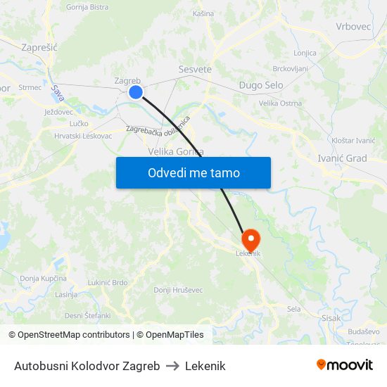 Autobusni Kolodvor Zagreb to Lekenik map