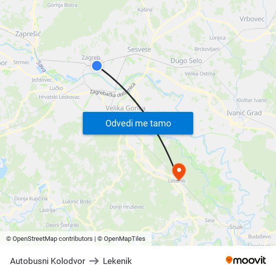 Autobusni Kolodvor to Lekenik map