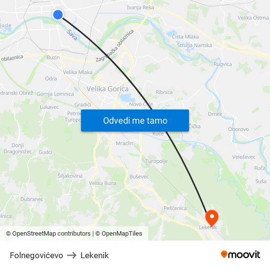 Folnegovićevo to Lekenik map
